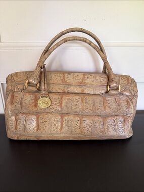 Brahmin Vintage Alligator-Embossed Tan Leather Satchel Handbag